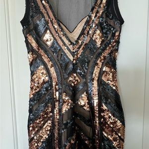 BEBE black and gold sequined dress